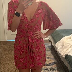 Floral Pink and Brown Mini Dress